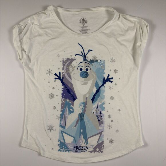 Disney Tops - Disney Parks Frozen Ever After Olaf & Elsa Glitter Snowflake T-Shirt Women’s Med